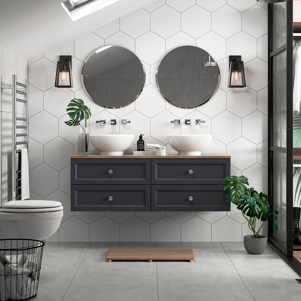 Heritage Caversham 1400mm Graphite 4 Drawer Wall Hung Vanity Unit & Worktop